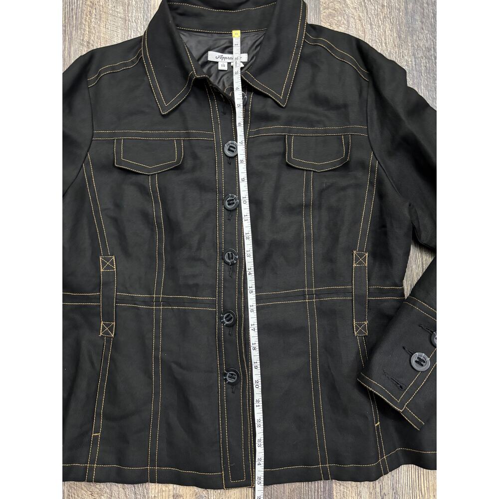 Appraisal‎ Womens Black Linen Blend Contrast Stitch Button Front Jacket Size 14 - Picture 3 of 6